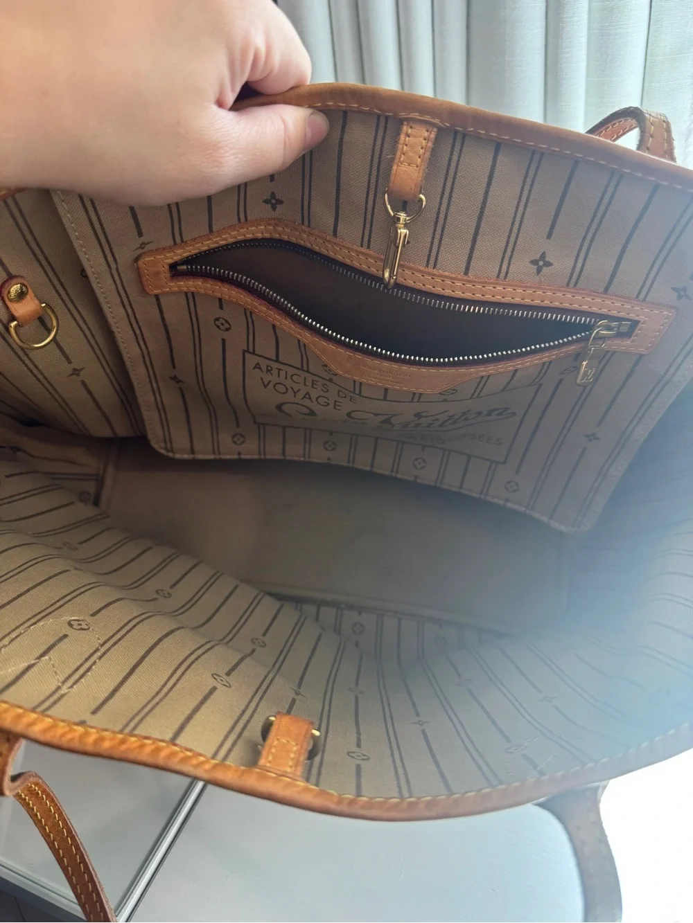 Authentic Louis Vuitton Brown Monogram Canvas Tote with Tan Leather Trim